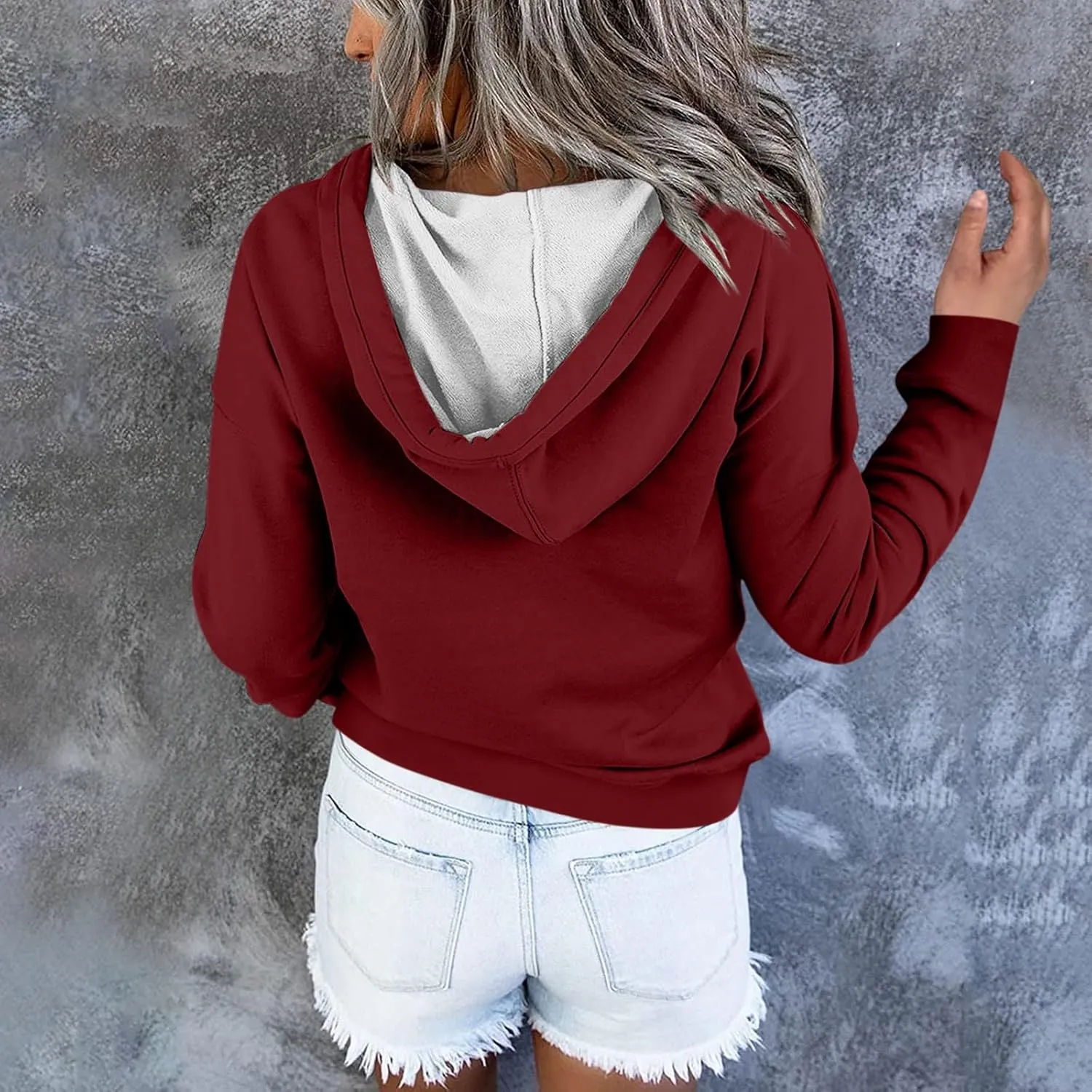 Hoodies for Women Trendy 2024 Hooded Button Collar Drawstring Pullover Sweatshirts Casual Long Sleeve Clothes