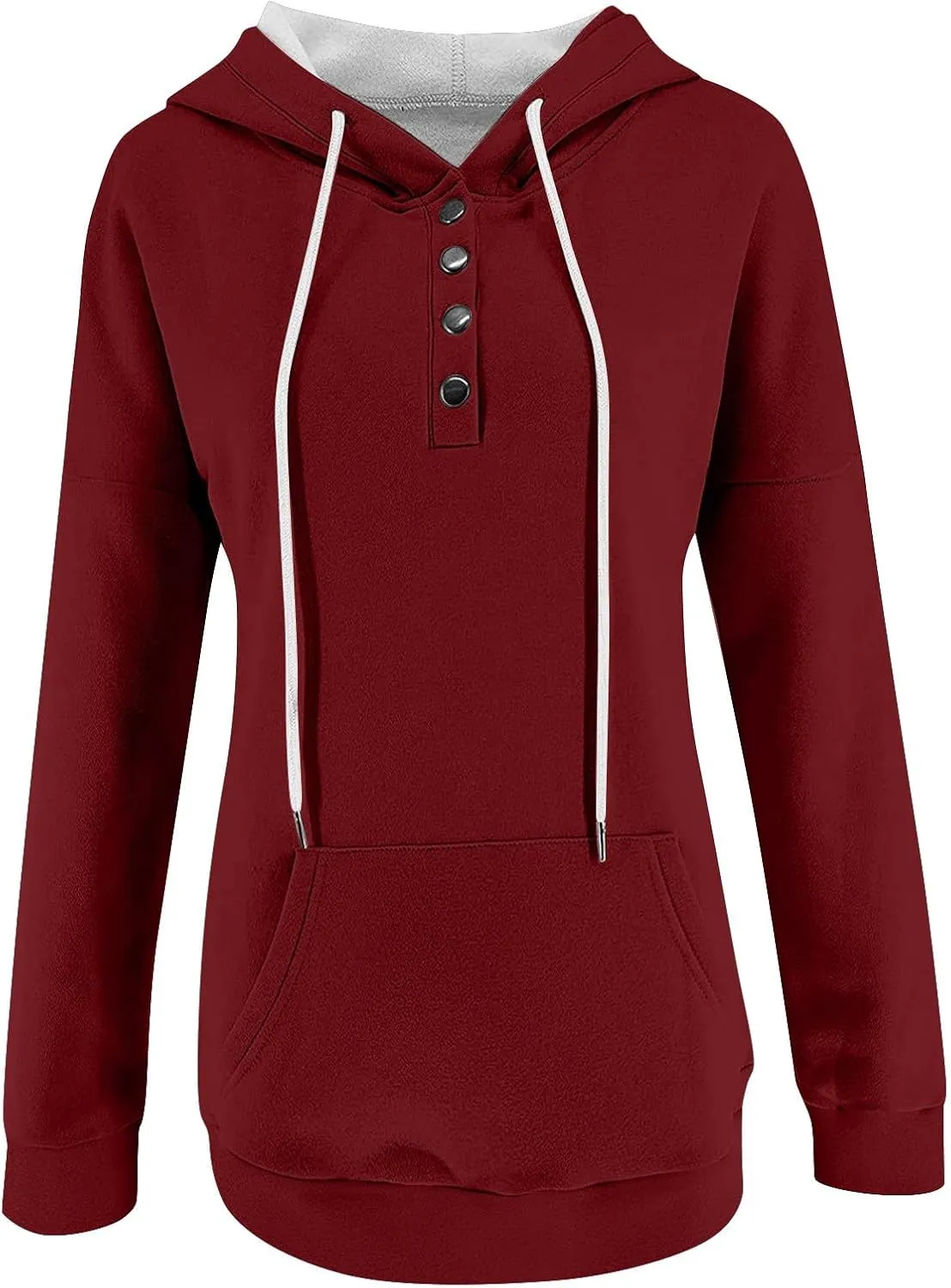 Hoodies for Women Trendy 2024 Hooded Button Collar Drawstring Pullover Sweatshirts Casual Long Sleeve Clothes