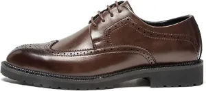 HOOENG Dress Formal Shoes for Men Lace Up Brogue Wingtips Burnish Round Toe Vegan Leather Low Top Block Heel Rubber Sole Non Slip Resistant Classic (Color : Brown, Size : 7.5)