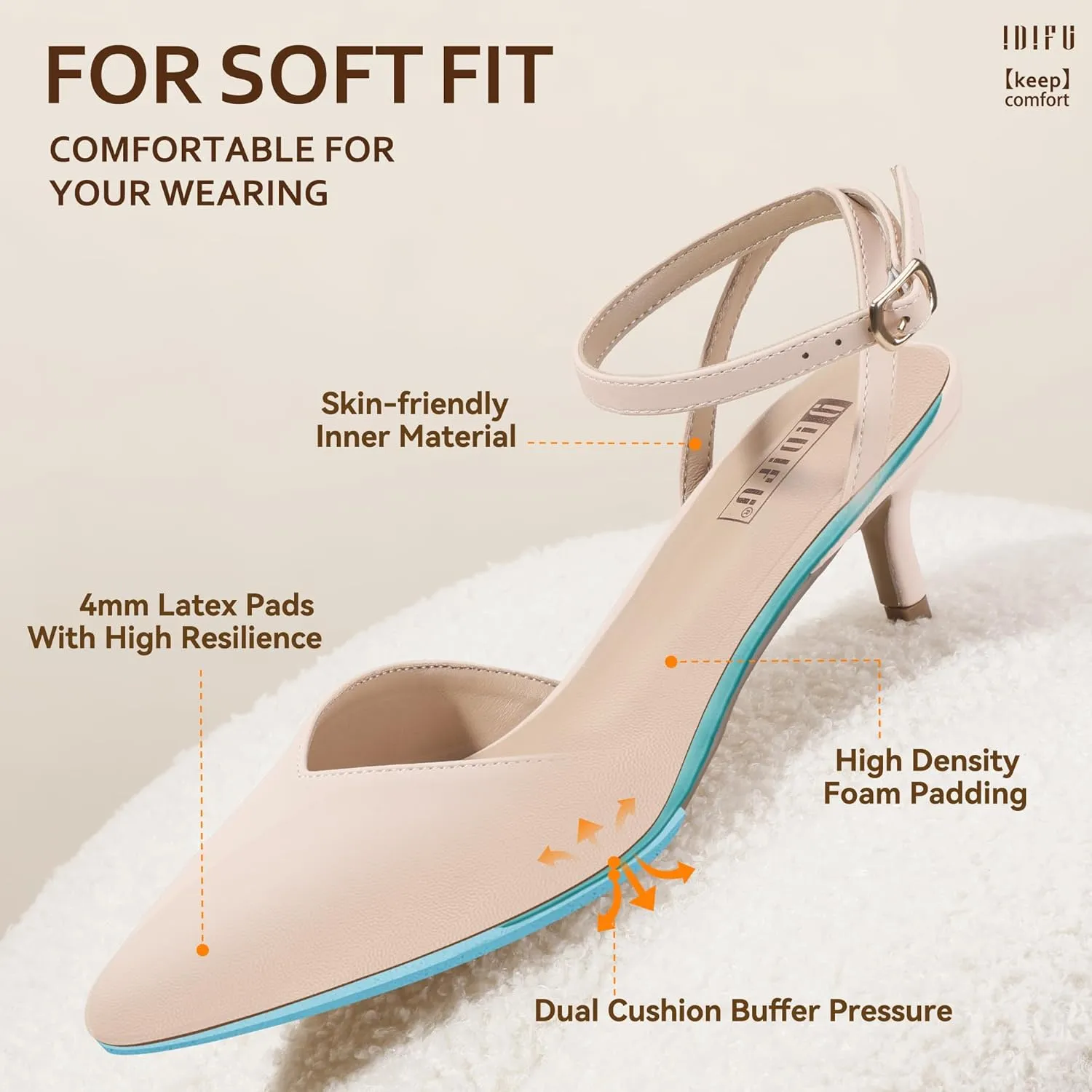 IDIFU IN2 Women's Pumps Closed Toe Kitten Heels Slingback Low Pointed Toe Short Ankle Strap Heels Wedding Bride Prom Bridal Work Dress Shoes for Women Comfortable Cute Trendy Pumps Shoes