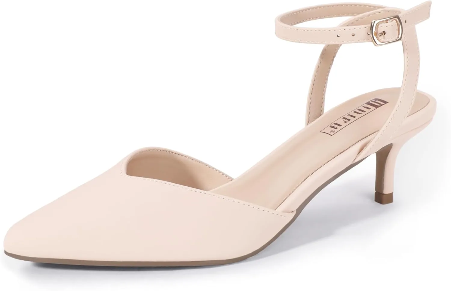 IDIFU IN2 Women's Pumps Closed Toe Kitten Heels Slingback Low Pointed Toe Short Ankle Strap Heels Wedding Bride Prom Bridal Work Dress Shoes for Women Comfortable Cute Trendy Pumps Shoes