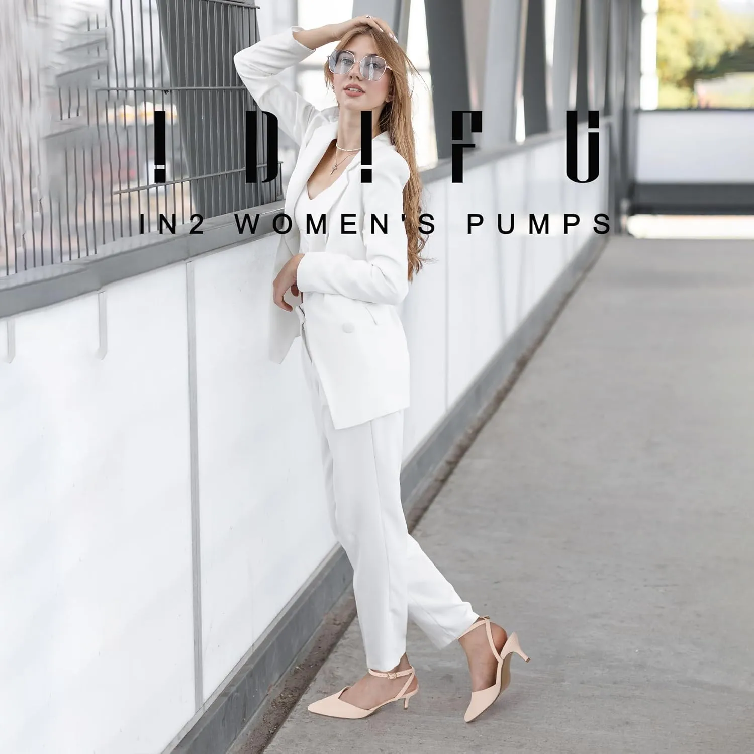 IDIFU IN2 Women's Pumps Closed Toe Kitten Heels Slingback Low Pointed Toe Short Ankle Strap Heels Wedding Bride Prom Bridal Work Dress Shoes for Women Comfortable Cute Trendy Pumps Shoes