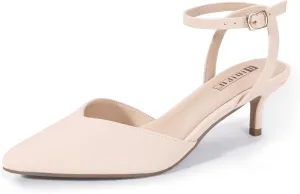IDIFU IN2 Women's Pumps Closed Toe Kitten Heels Slingback Low Pointed Toe Short Ankle Strap Heels Wedding Bride Prom Bridal Work Dress Shoes for Women Comfortable Cute Trendy Pumps Shoes