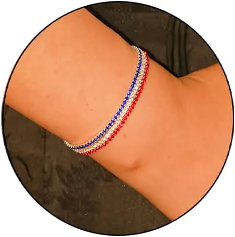 INENIMARTJ USA American Flag Rhinestone Bracelet for Women 4th of July Bracelets Patriotic Bracelets 3pcs Red White Blue Zircon Tennis Bracelets Independence Day Patriotic Jewelry Accessories
