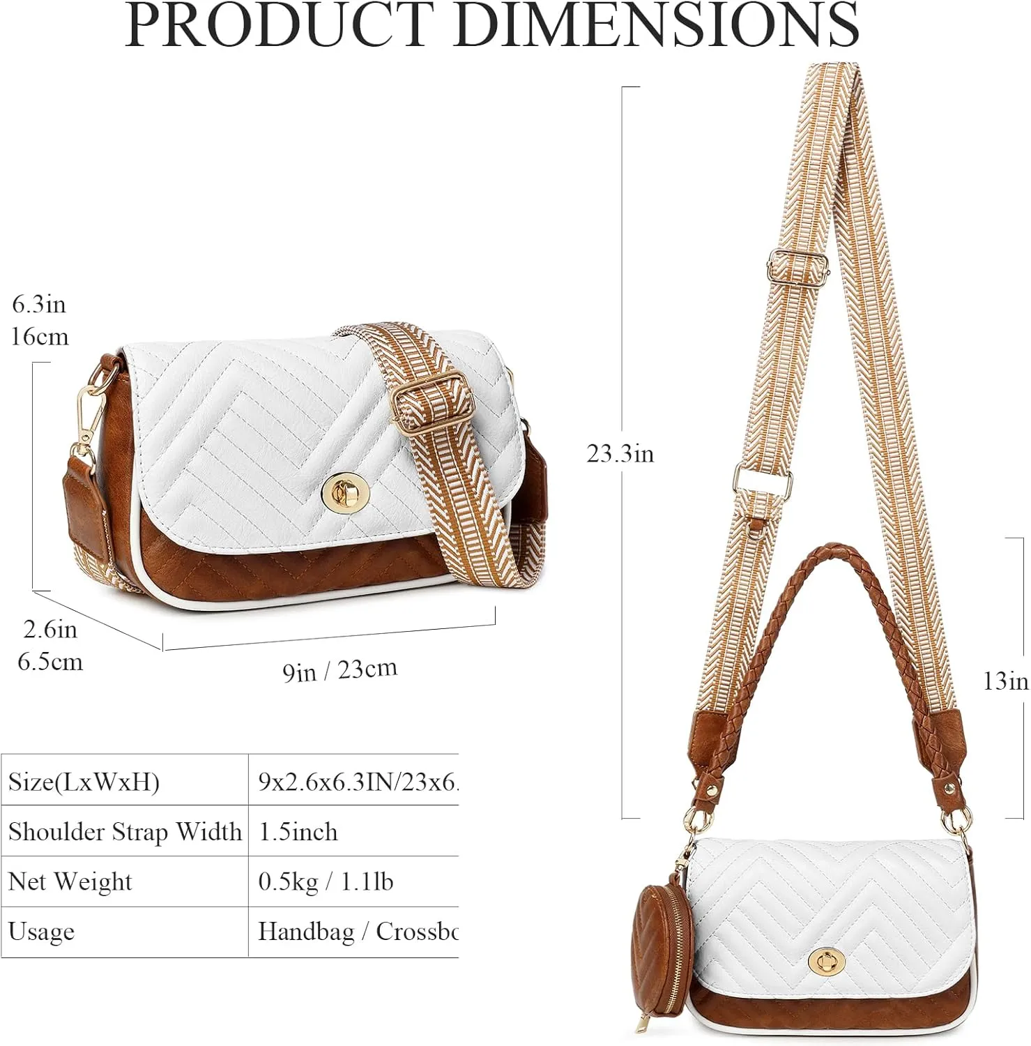 JEEHAN Quilted Crossbody Bags for women Designer Shoulder Handbags Small Purse