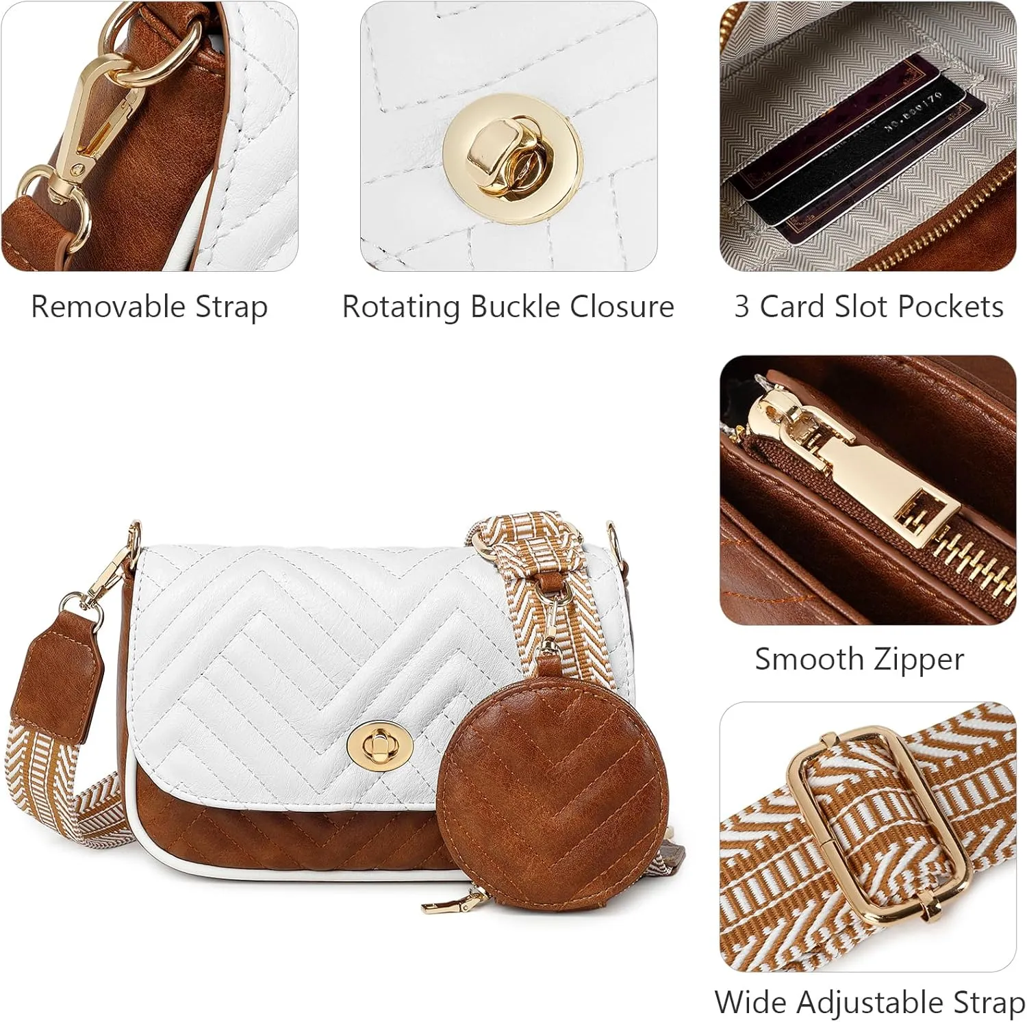 JEEHAN Quilted Crossbody Bags for women Designer Shoulder Handbags Small Purse