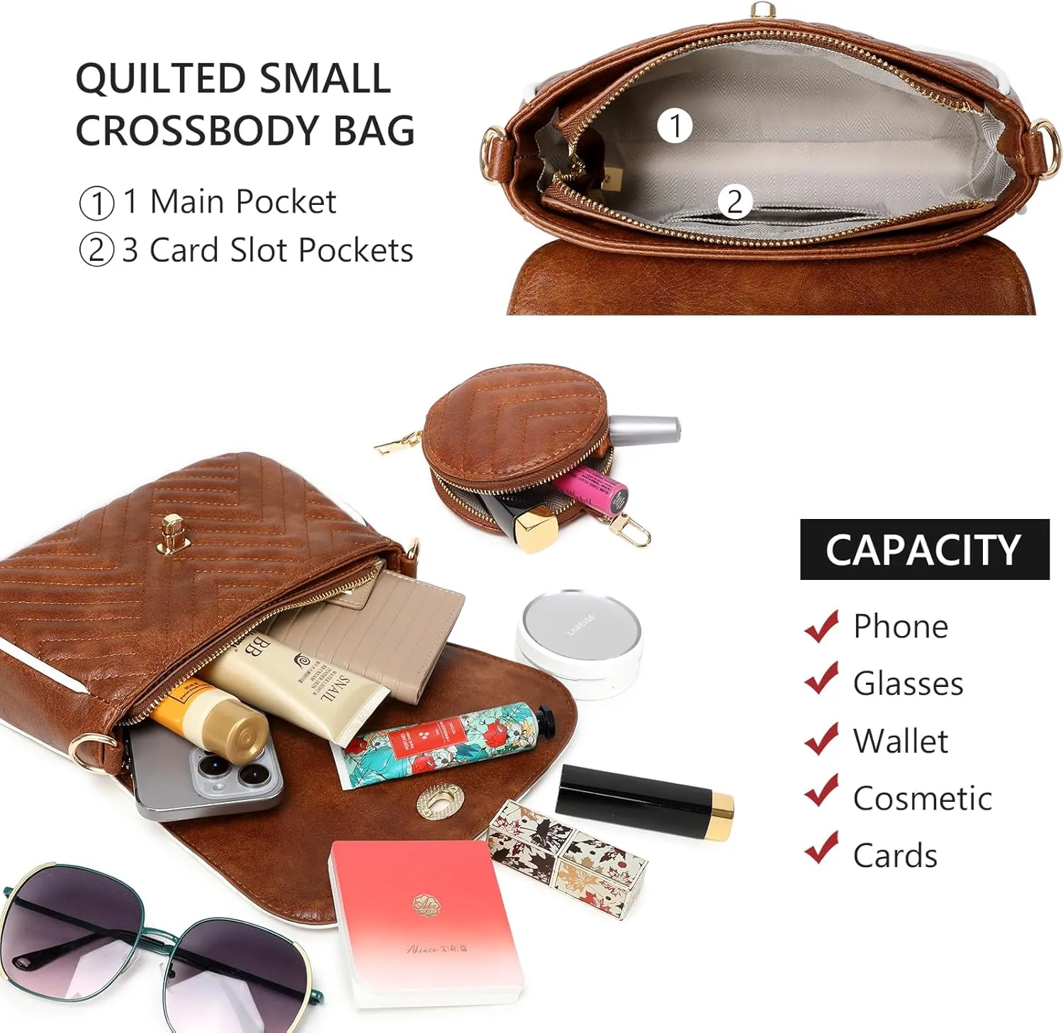 JEEHAN Quilted Crossbody Bags for women Designer Shoulder Handbags Small Purse