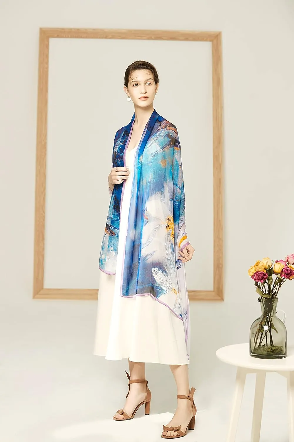 Jeelow Large 100% Mulberry Pure Real Silk Scarf Shawl Wrap For Women Thin Georgette Sheer Lightweight