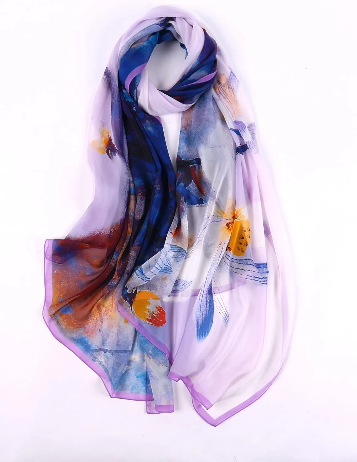 Jeelow Large 100% Mulberry Pure Real Silk Scarf Shawl Wrap For Women Thin Georgette Sheer Lightweight
