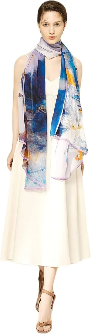Jeelow Large 100% Mulberry Pure Real Silk Scarf Shawl Wrap For Women Thin Georgette Sheer Lightweight