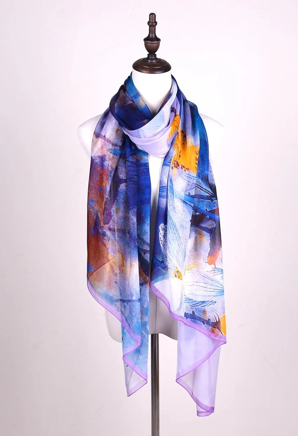 Jeelow Large 100% Mulberry Pure Real Silk Scarf Shawl Wrap For Women Thin Georgette Sheer Lightweight