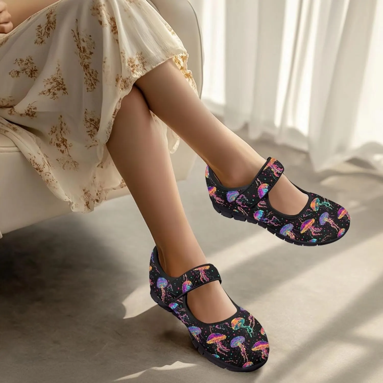 Jeiento Slip On Mushroom Pattern Mary Jane Flats Ballet Flats Shoes for Women Casual Dress Shoes
