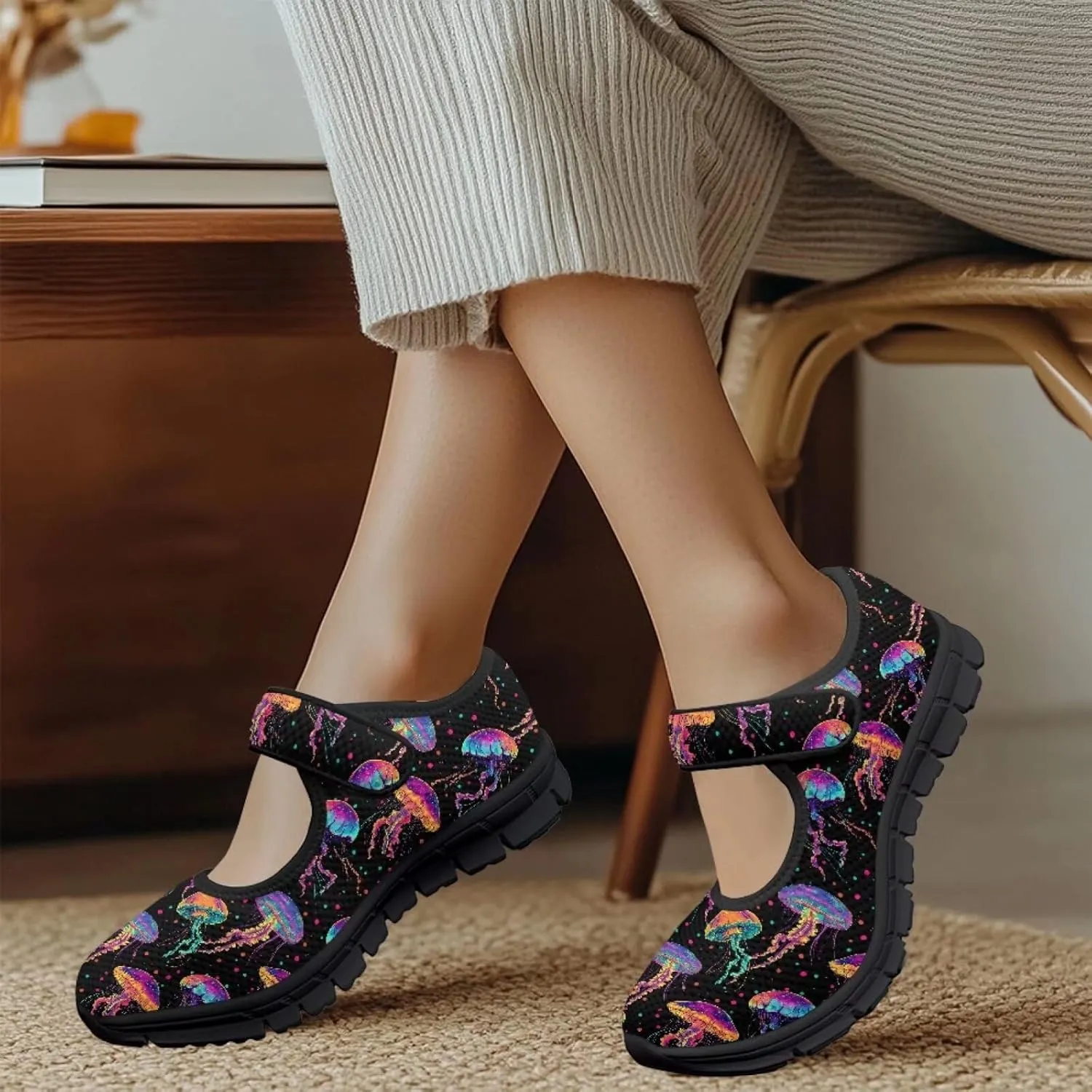 Jeiento Slip On Mushroom Pattern Mary Jane Flats Ballet Flats Shoes for Women Casual Dress Shoes