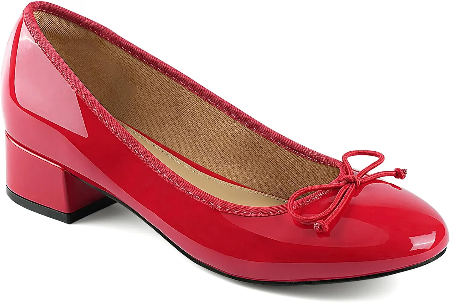 JENN ARDOR Chunky Block Low Heels Bow Round Closed Toe Comfort Work Casual Slip-On Bridal Wedding Guest Dress Cute Ballet Pumps Shoes for Women