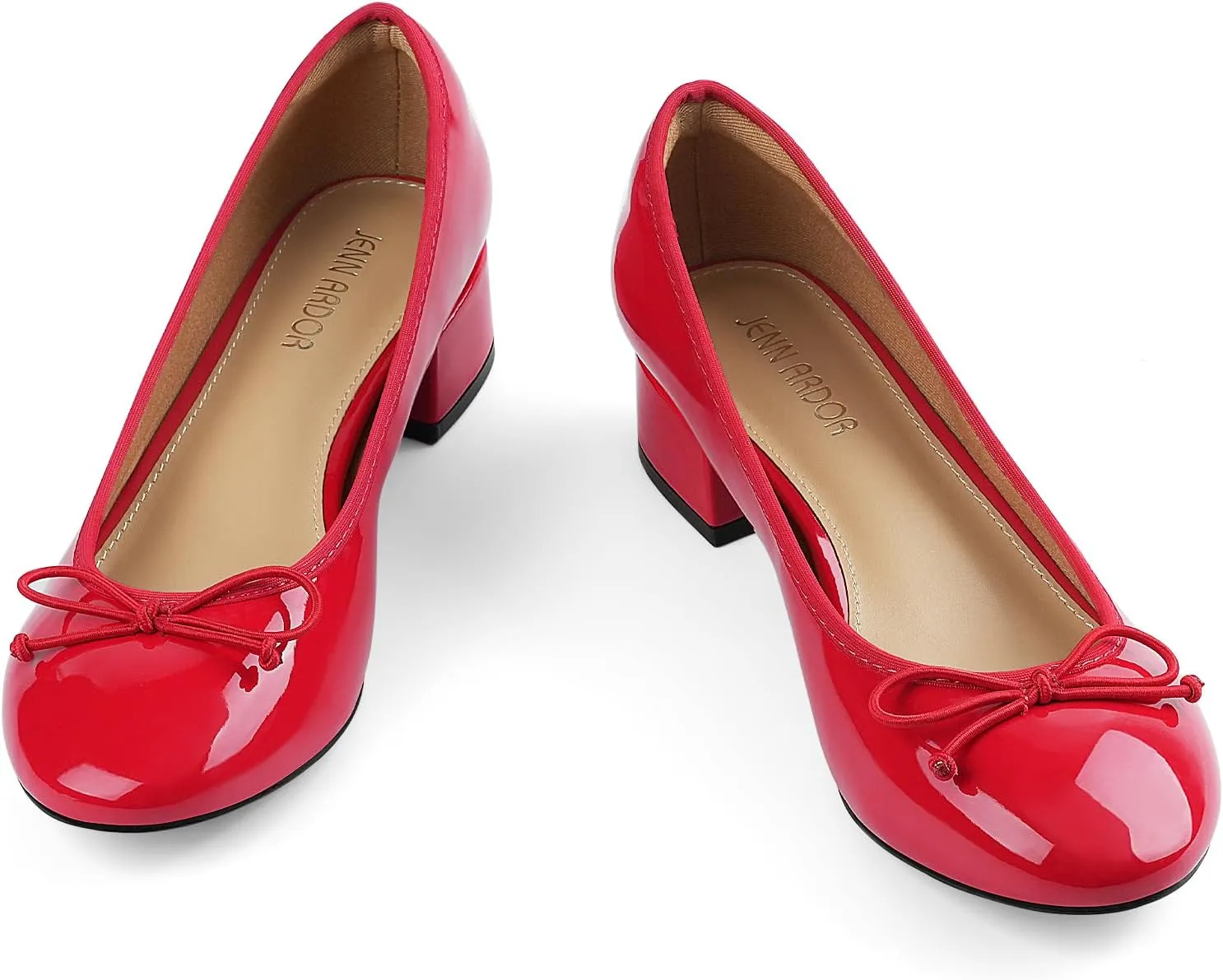 JENN ARDOR Chunky Block Low Heels Bow Round Closed Toe Comfort Work Casual Slip-On Bridal Wedding Guest Dress Cute Ballet Pumps Shoes for Women
