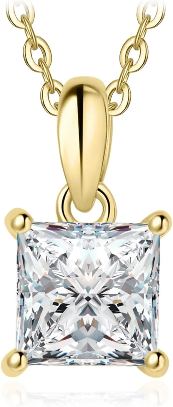 JewelryPalace 1ct Cubic Zirconia Solitaire Pendant Necklace for Women, 14K White Yellow Rose Gold Plated 925 Sterling Silver Necklaces for Her, Classic Simulated Diamond Jewelry Set, 18 Inches chain