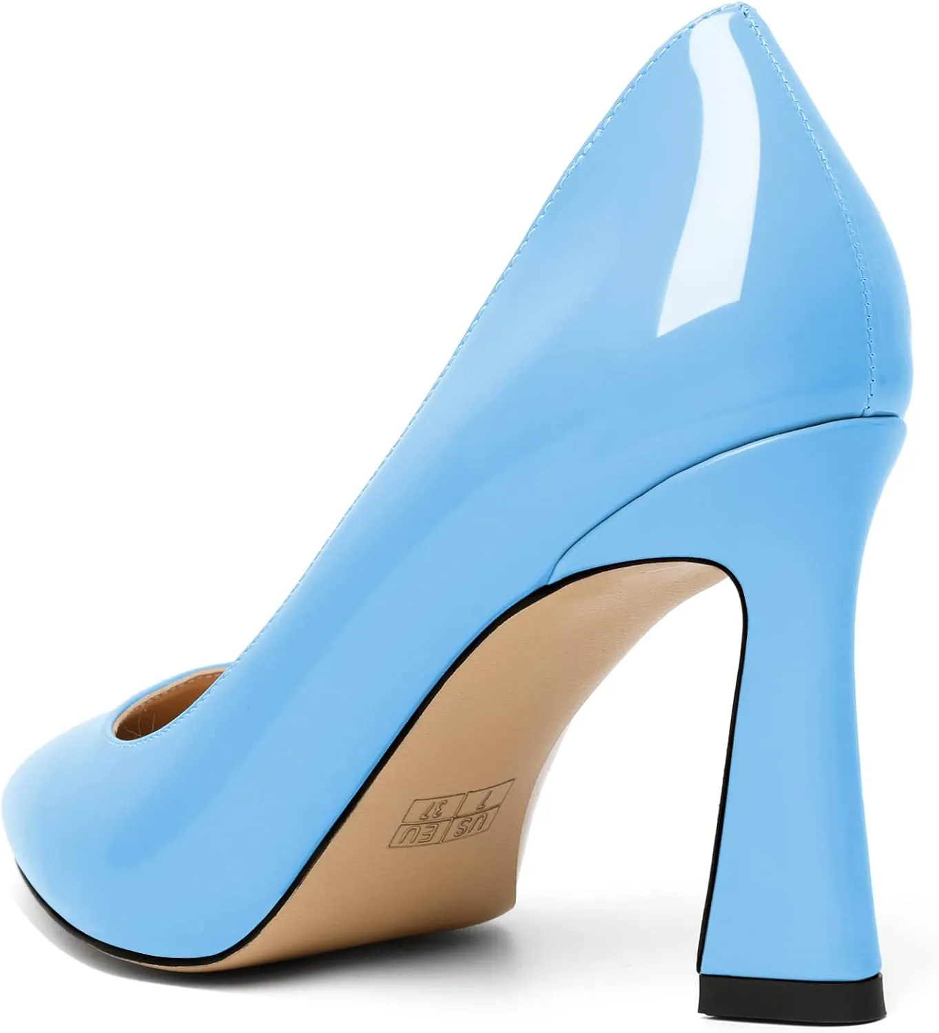 Joseywade Womens High Heels Pointed Toe Stilettos Heel Pumps Slip-on Closed Toe 3.5 Inch Flare Heels Leather Dress Shoes
