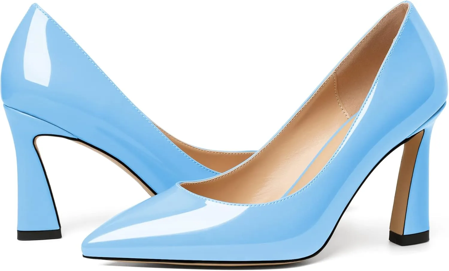 Joseywade Womens High Heels Pointed Toe Stilettos Heel Pumps Slip-on Closed Toe 3.5 Inch Flare Heels Leather Dress Shoes