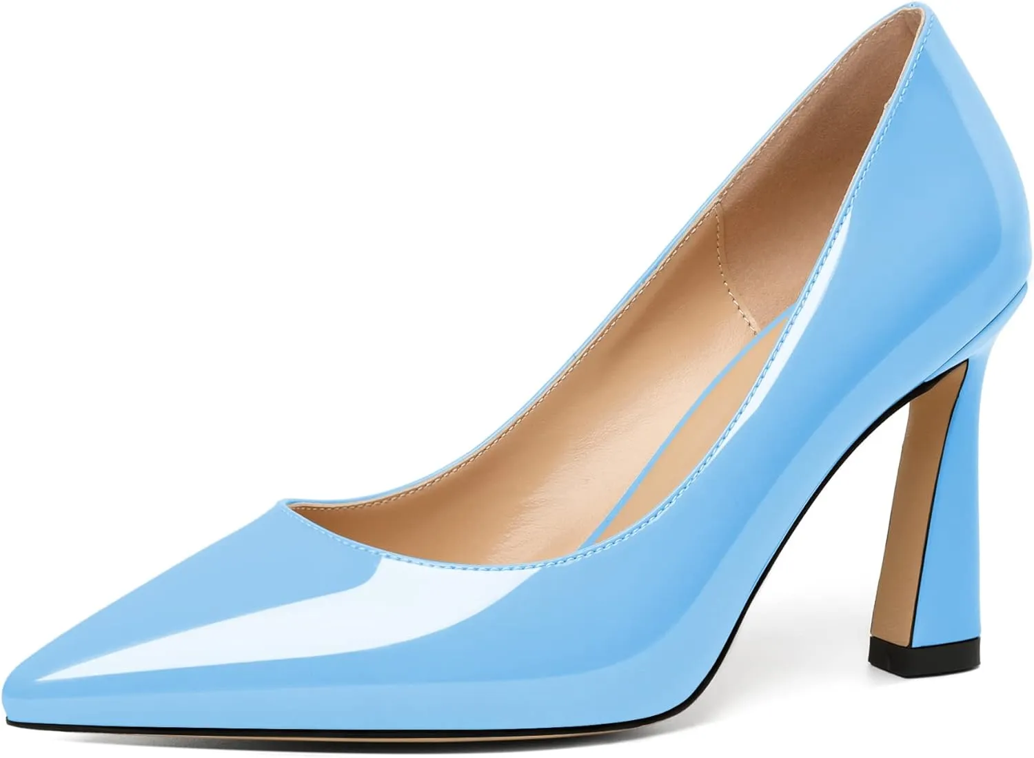 Joseywade Womens High Heels Pointed Toe Stilettos Heel Pumps Slip-on Closed Toe 3.5 Inch Flare Heels Leather Dress Shoes