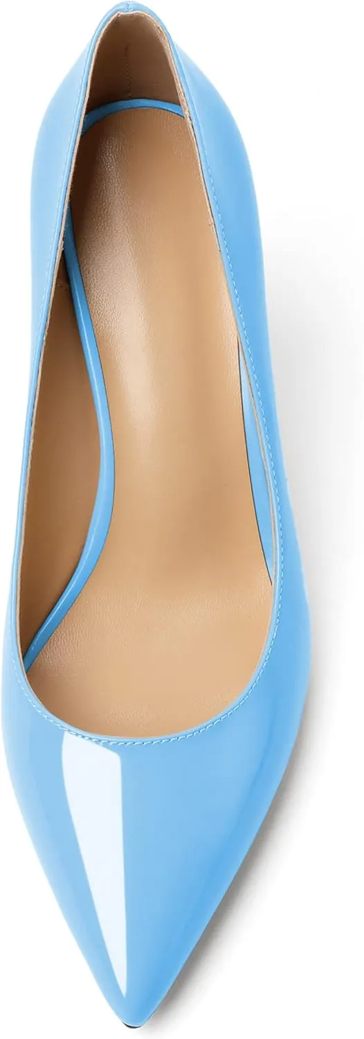 Joseywade Womens High Heels Pointed Toe Stilettos Heel Pumps Slip-on Closed Toe 3.5 Inch Flare Heels Leather Dress Shoes