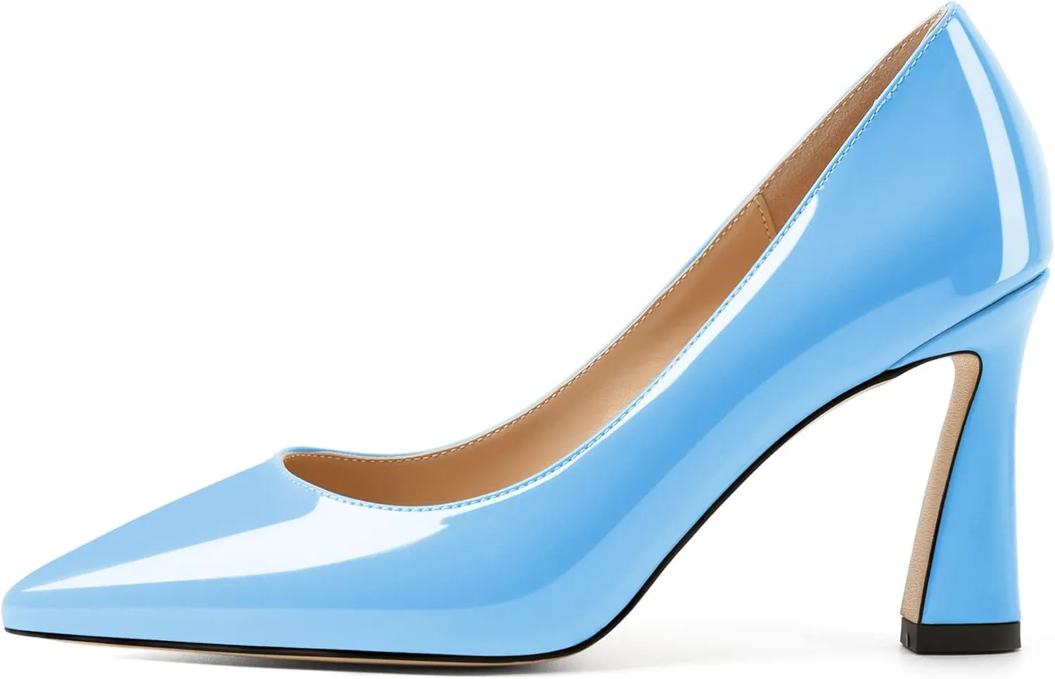 Joseywade Womens High Heels Pointed Toe Stilettos Heel Pumps Slip-on Closed Toe 3.5 Inch Flare Heels Leather Dress Shoes