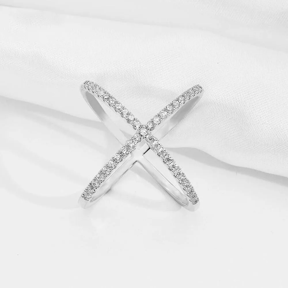 Kokoma X-Shaped Cubic Zirconia Silk Scarf Ring for Women - Dainty Scarves Buckle Holder Shawl Clip - Ring Brooch Pin for Lady Decoration Accessories