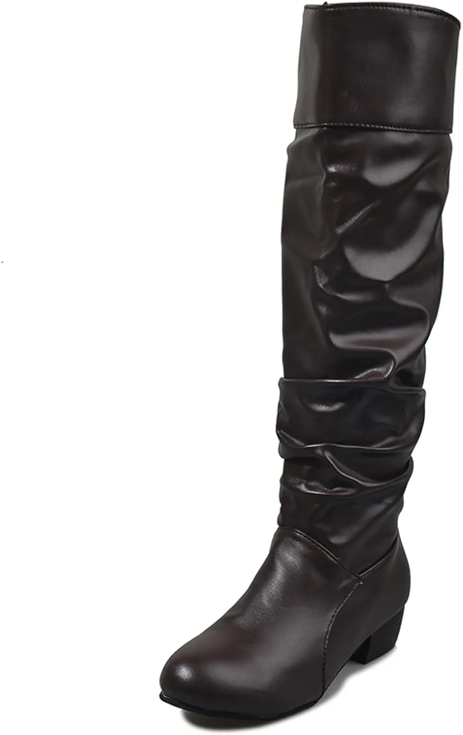 Ladmiple Fall Boots Women Knee High Wide Calf Slouchy Western Cowboy Boots Fashion Pointed Toe Cone Heel Cowgirl Boots
