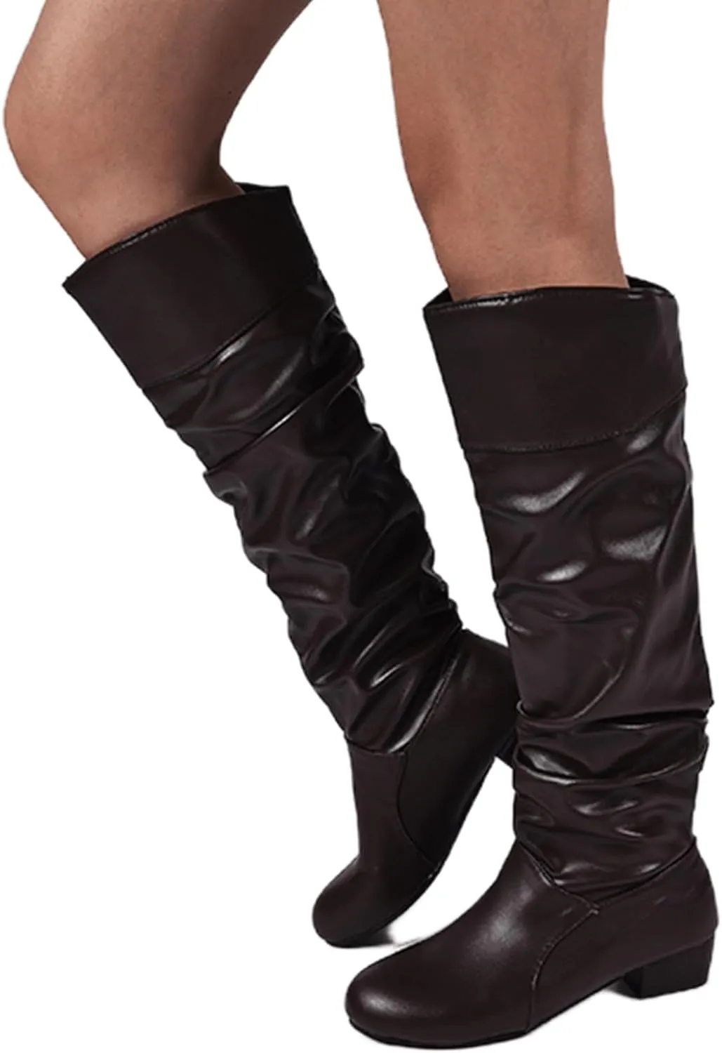 Ladmiple Fall Boots Women Knee High Wide Calf Slouchy Western Cowboy Boots Fashion Pointed Toe Cone Heel Cowgirl Boots