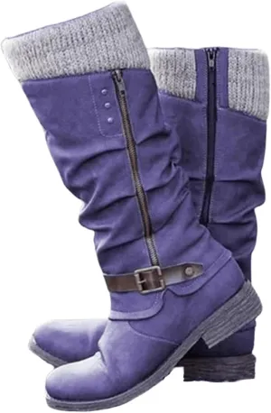 Ladmiple Motorcycle Boots Women Riding Military Combat Boots Mid Calf Side Zipper Low Heel Winter Western Biker Boots 2024