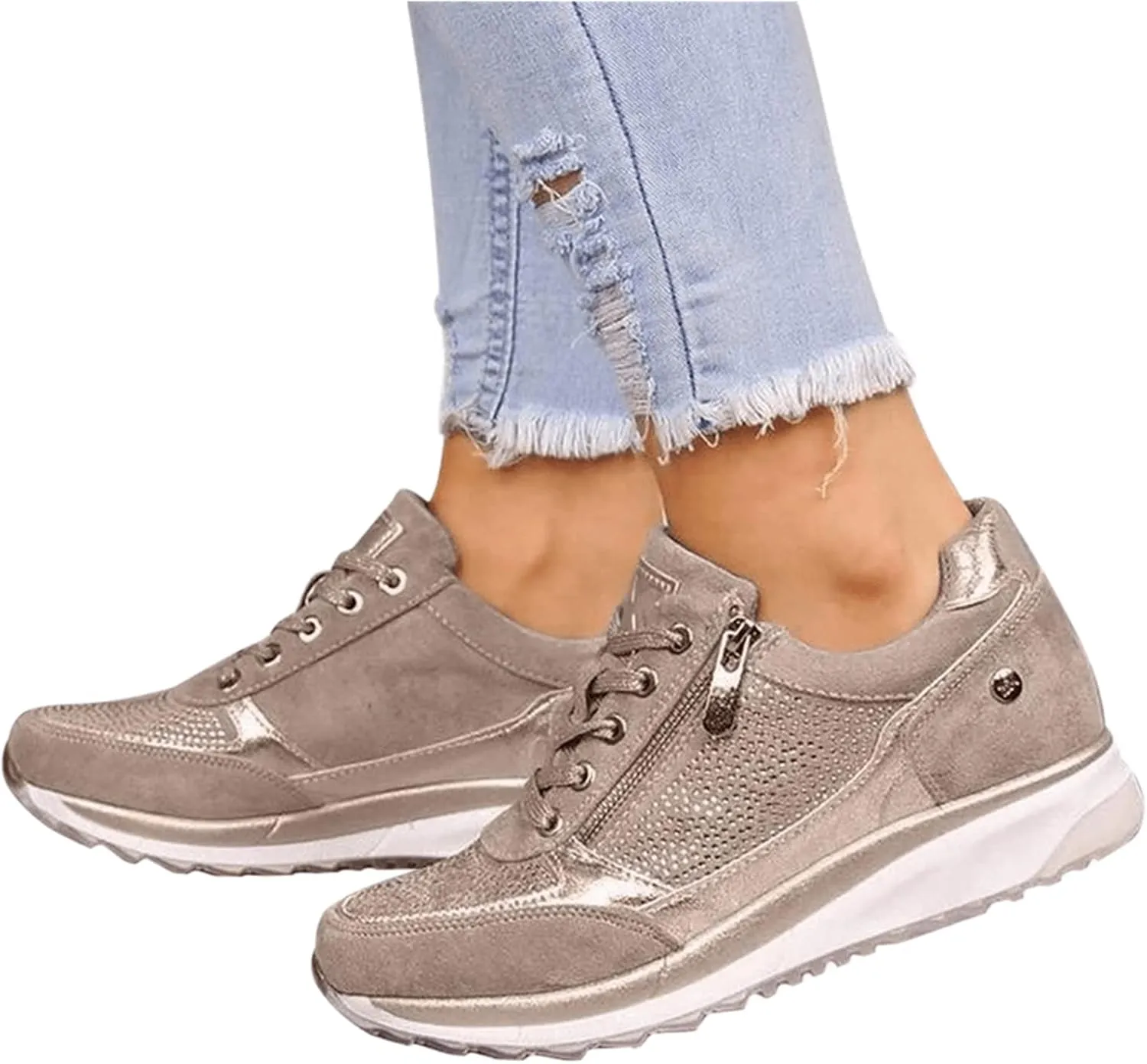 Ladmiple Sneakers For Women Walking Shoes Wide Width Slip on Glitter Shoes Fashion Sparkly Dressy Summer Flats Loafers