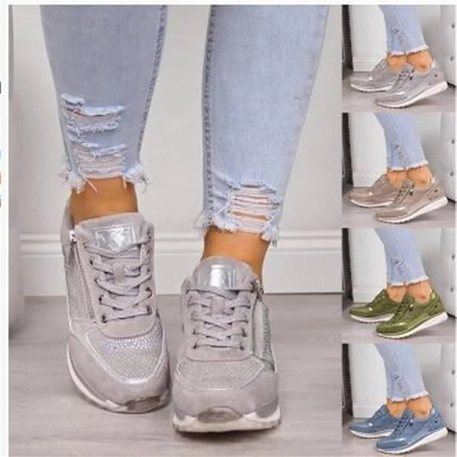 Ladmiple Sneakers For Women Walking Shoes Wide Width Slip on Glitter Shoes Fashion Sparkly Dressy Summer Flats Loafers