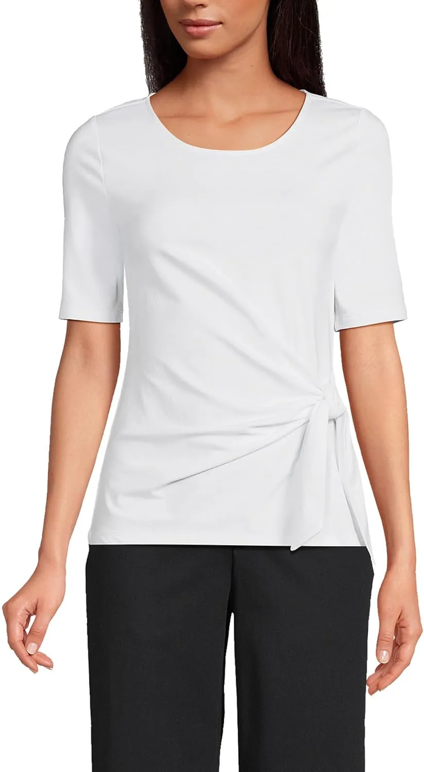Lands' End Women's Lightweight Jersey Tie Front Top