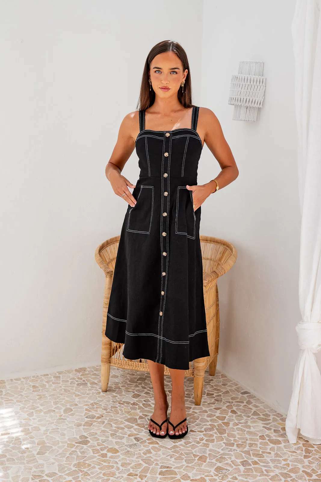 Lanna Midi Dress- Denim Black