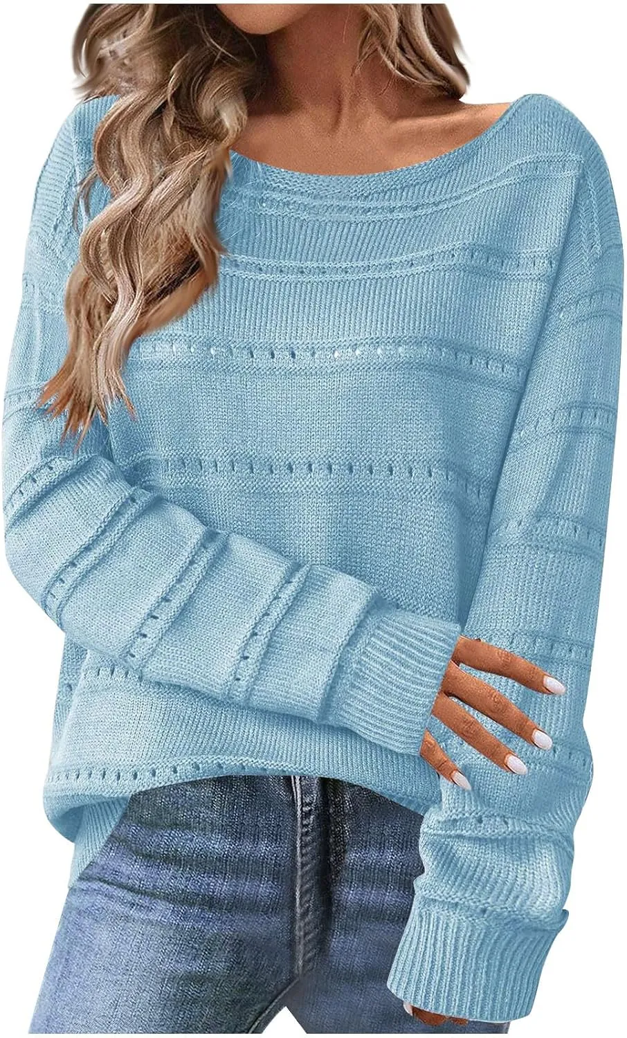 Lastesso Fall Sweaters for Women 2024 Lightweight Soft Long Sleeve Sweater Breathable Knitted Long Sleeve Slouchy Clothes