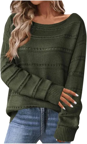 Lastesso Fall Sweaters for Women 2024 Lightweight Soft Long Sleeve Sweater Breathable Knitted Long Sleeve Slouchy Clothes