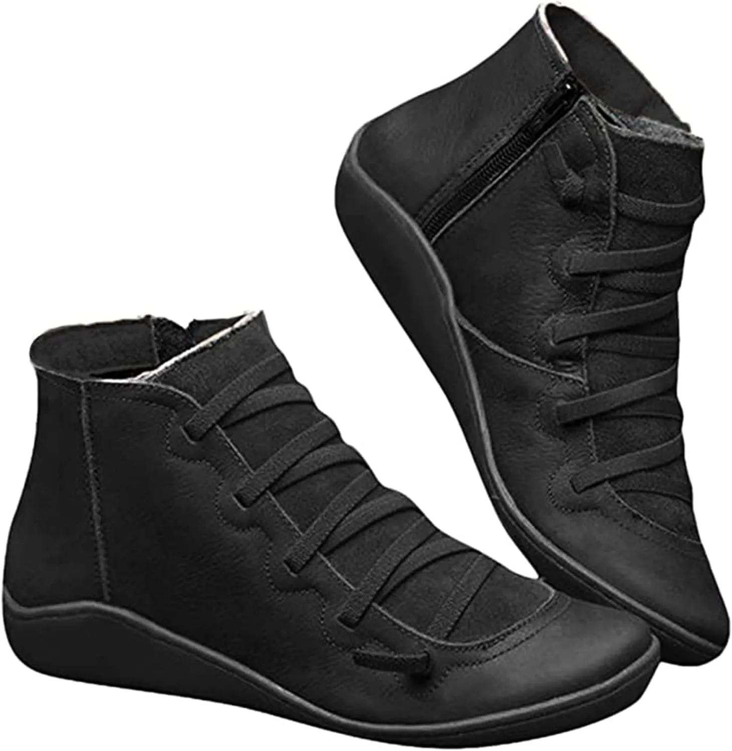 Lausiuoe Boots For Women Cowboy Style Flat Fashion Ankle Booties Causal Dressy Side Zipper Wide Width Western Boots