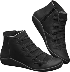 Lausiuoe Boots For Women Cowboy Style Flat Fashion Ankle Booties Causal Dressy Side Zipper Wide Width Western Boots
