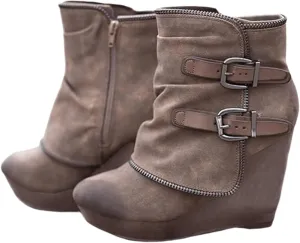 Lausiuoe Wedge Booties For Women Closed Toe Platform Ankle Booties Casual Dressy Western Wide Calf Heeled Fall Boots