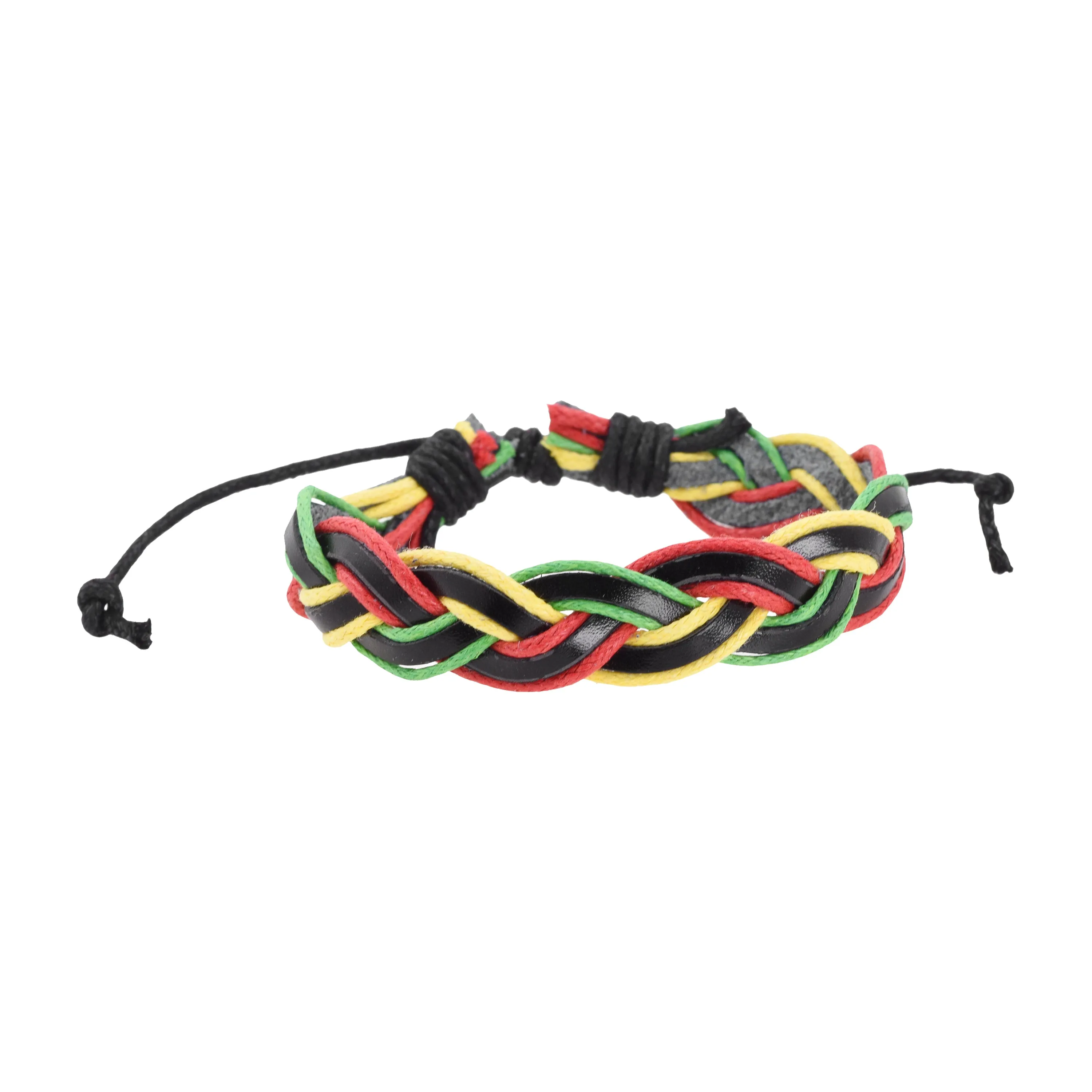 Leather Womens Mens Rasta Bracelet Set - Boho Mens Hippy Bracelet - Jamaican Reggae Bracelet Black Green Yellow Red Color Bohemian Hippie Wristband