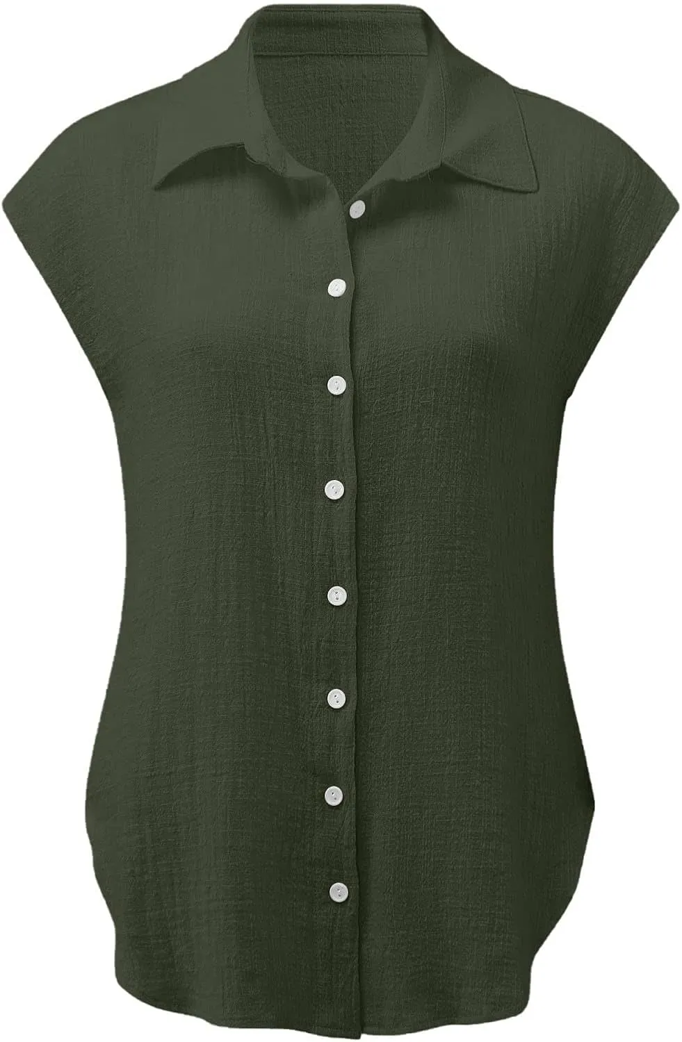 Linen Shirts for Women Trendy Button Down V Neck Shirt Summer Collared Short Sleeve Boho Tops Casual Blouses