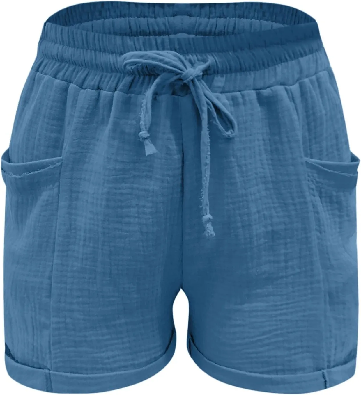 Linen Shorts for Women Summer Casual Comfy Shorts Drawstring Elastic Waist Lightweight Shorts with Pockets