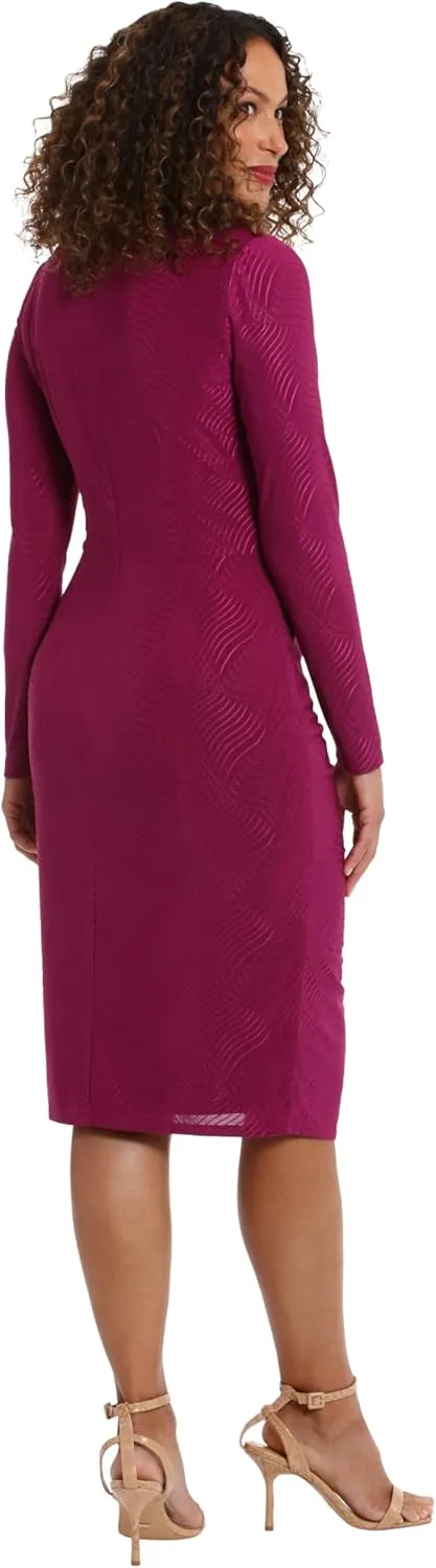 London Times Women's Asymmetrical Neckline Textured Stretch Jersey Feminine Versatile Event Occasion Midi Dress