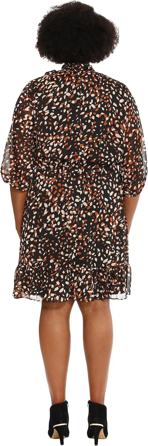London Times Women's Bow Neck Smocked Waist Flounce Hem Versatile Feminine Dress