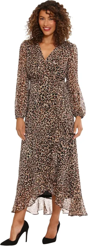 London Times Women's Chiffon Faux Wrap Ruffle Hem Maxi Dress Versatile Polished Feminine
