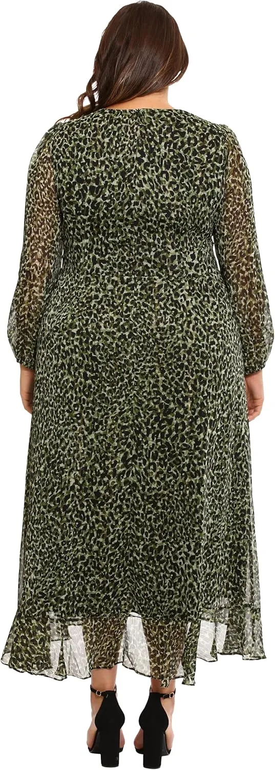 London Times Women's Chiffon Faux Wrap Ruffle Hem Maxi Dress Versatile Polished Feminine
