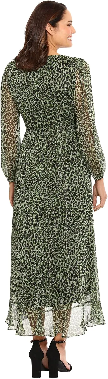 London Times Women's Chiffon Faux Wrap Ruffle Hem Maxi Dress Versatile Polished Feminine