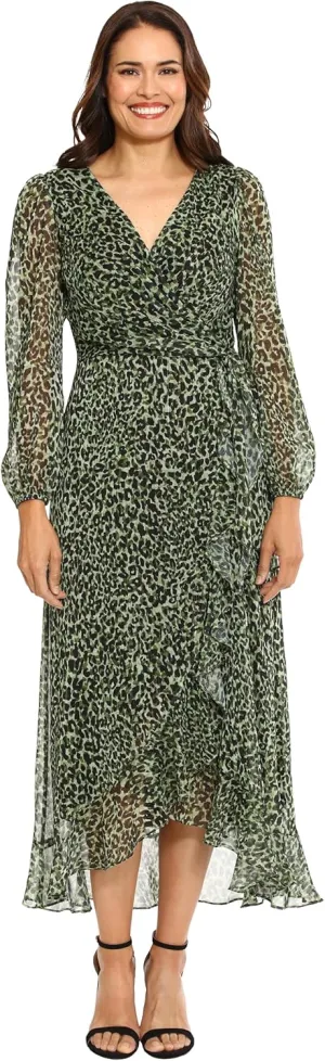 London Times Women's Chiffon Faux Wrap Ruffle Hem Maxi Dress Versatile Polished Feminine