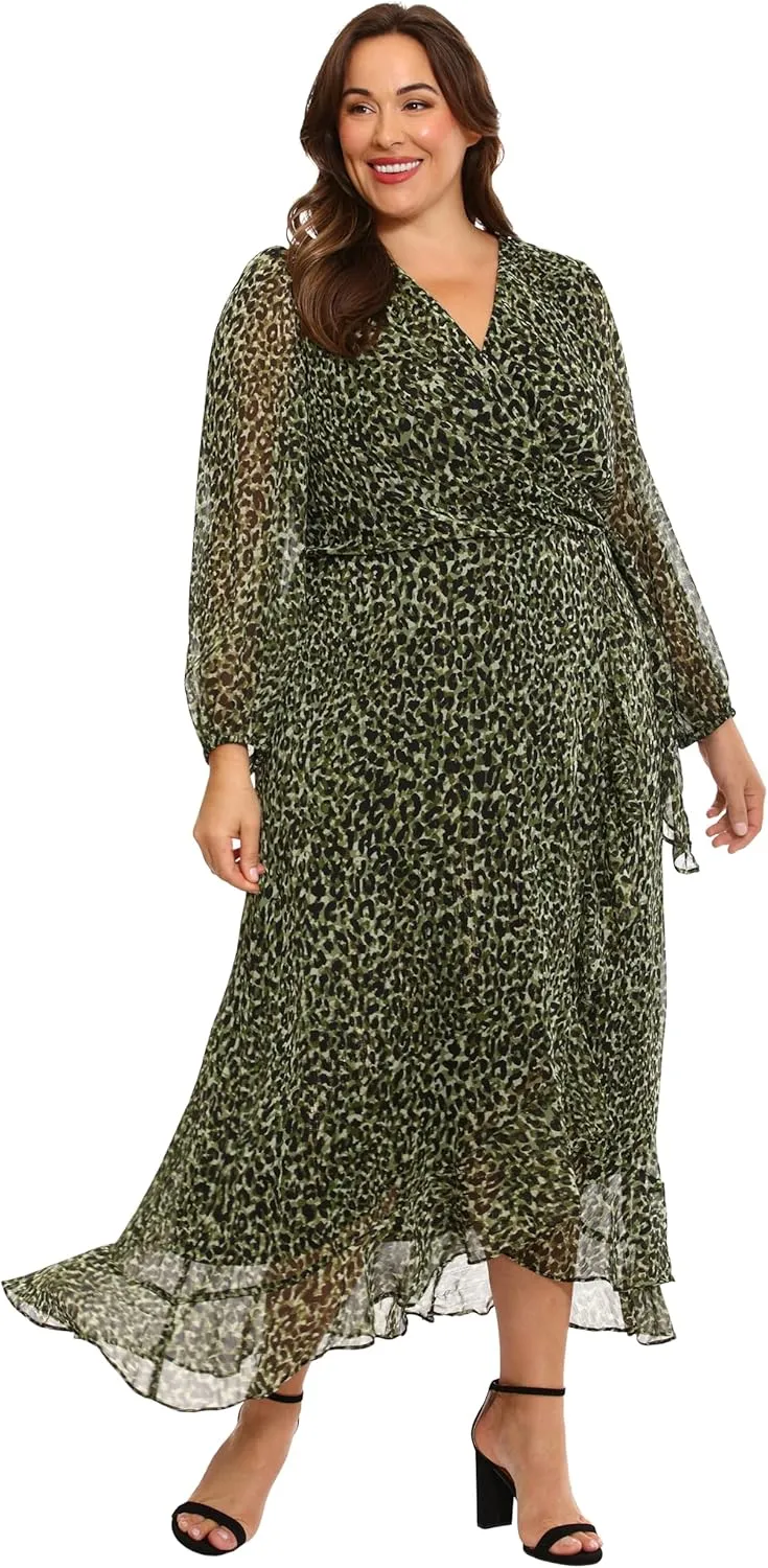 London Times Women's Chiffon Faux Wrap Ruffle Hem Maxi Dress Versatile Polished Feminine