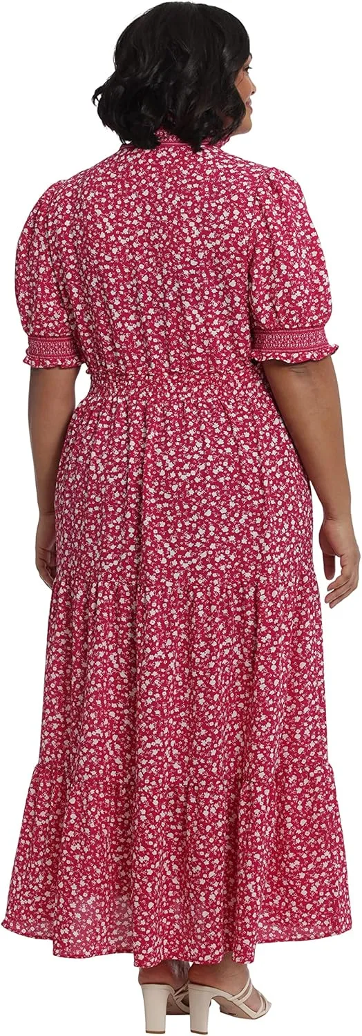 London Times Women's Dress Easy Feminine Versatile Smocked Waist Ruffle Neckline