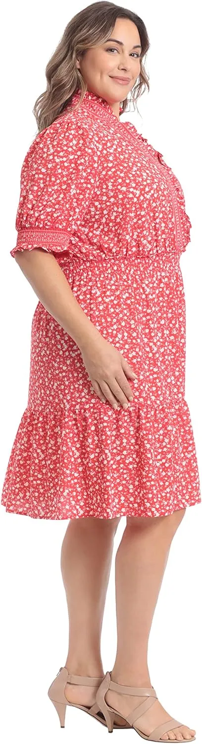 London Times Women's Dress Easy Feminine Versatile Smocked Waist Ruffle Neckline